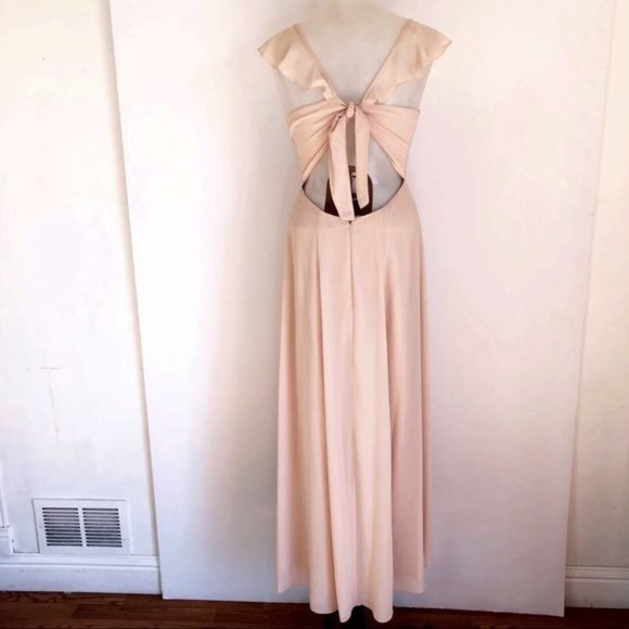 BHLDN DIANA TIE BACK RUFFLE SLIT BLUSH PARTY MAXI DRESS GOWN SIZE MEDIUM - Picture 2 of 11